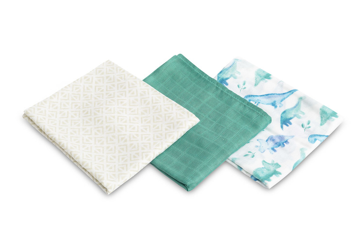 BAMBOO DIAPER 3-PACK DINO GREEN 70X80