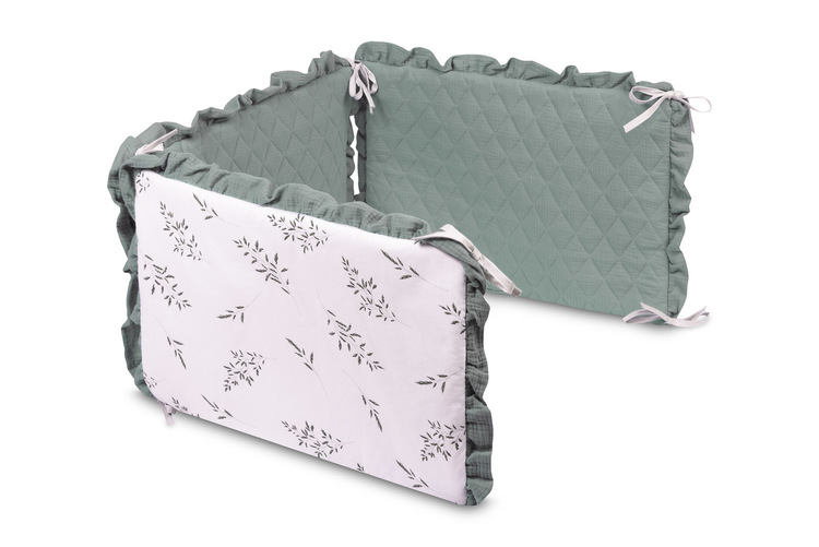 BED BUMPER MUSLIN BRANCH GREEN