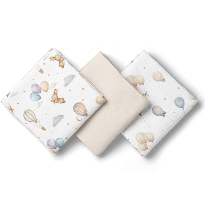3008 PIELUSZKI MUŚLINOWE 70X70 3-PACK BEŻ BL300