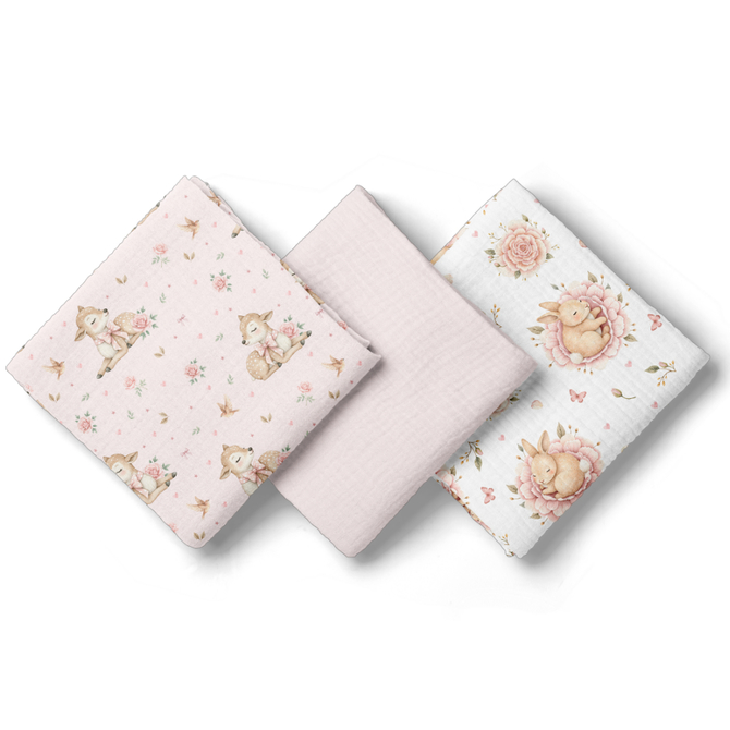 3039 Mullwindeln 70x70 cm, 3er-Pack, Rosa BL303