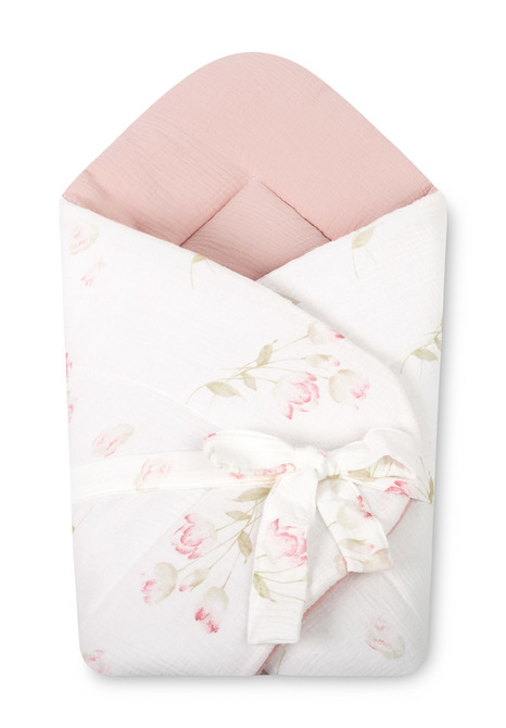 ROŻEK MUŚLIN 75X75 FLOWERS PINK