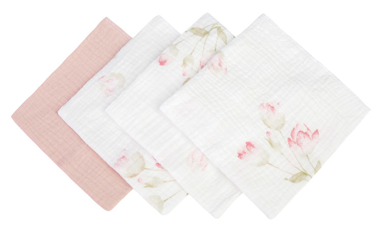 DROP DIAPER CRUSHED MUSLIN 30x35 PACK OF 4 FLOWERS PINK