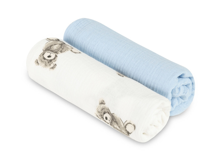PIELUCHA MUŚLIN KRESZOWANY 60X75 2-PACK TEDDY BLUE