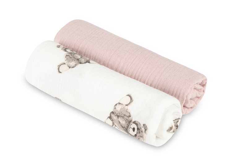 PIELUCHA MUŚLIN KRESZOWANY 60X75 2-PACK TEDDY PINK