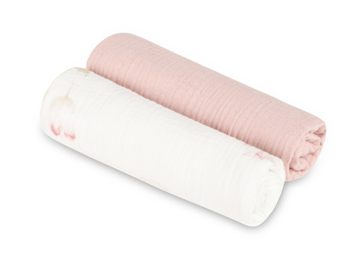 Knitterfreie Musselinwindeln 60x75 cm, 2er-Pack, FLOWERS PINK