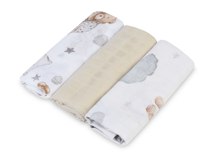 Muslin Diaper Grey-Beige Sleepy Bear (Pack - 3 pcs)