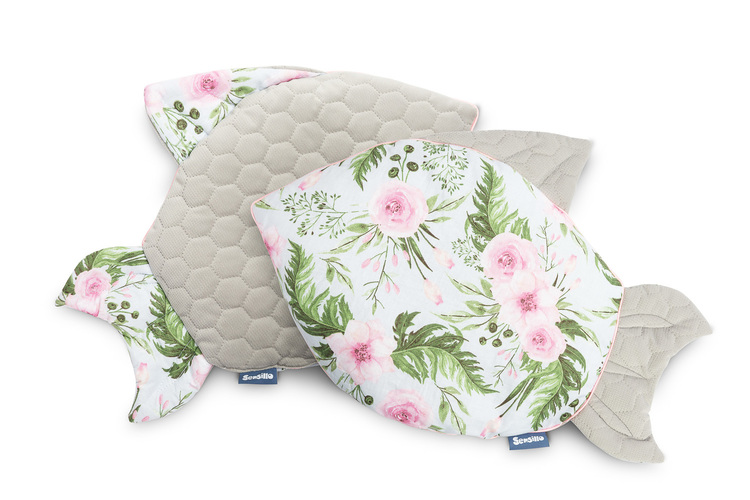 FISCHKISSEN VELVET GRAU BLUMEN