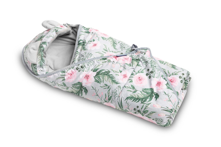 EINSCHLAGDECKE FÜR BABYSCHALEN VELVET GRAU BLUMEN