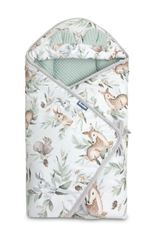 CARRY COT SWADDLE BLANKET WAFFLE DEERS MINT