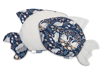 FISCHKISSEN WAFFELPIQUÉ FAUNA UND FLORA GRAU